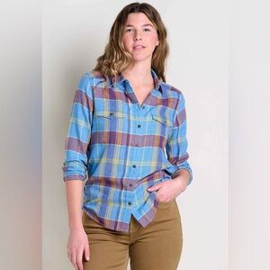 Toad and Co Womens ReForm Flannel Shirt in Blue Size L